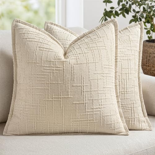 MIULEE Slubby Textured Decorative Throw Pillow Covers Beige 18x18