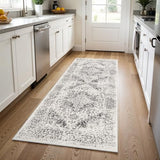 3x8 Washable Runner Rug: Vintage Medallion Kitchen Soft Rugs Gray