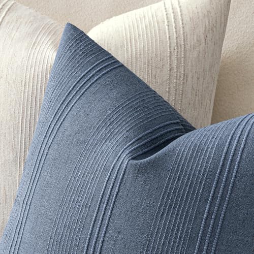 MIULEE Striped Euro Sham Pillow Covers 26x26 Inch Blue 2 Pack