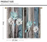 Teal Farmhouse Daisy Kitchen Curtains Wooden Flower Small Short Cafe Window Curtains Rustic Floral Butterfly Country Bathroom Drapes Treatment Tier Curtains 2 Panels (27.5x39 Inch)
