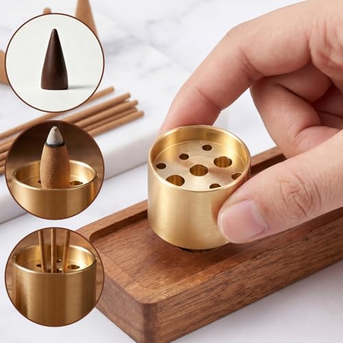Thinp 2 Pcs Brass Incense Cone Holder, Copper Incense Stick Holders with 9 Holes Small Incenses Burner Holder for Sticks-Incense Stand Base for Yoga Spa Room Home Office (0.8" Dia, 0.6" Tall)