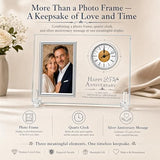 25th Wedding Anniversary Quartz Clock | silver Anniversary Decorative Gift for Parents Couples Him or Her (Battery Not Included)