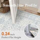 HUGEAR 2x6 Runner Rug Hallway Retro Light Blue Machine Washable Vintage Floral Low Pile Carpet Vacuumable Distressed Long Throw Rug Kitchen Bedroom Laundry Office Bathroom Non Slip Soft Lightweight