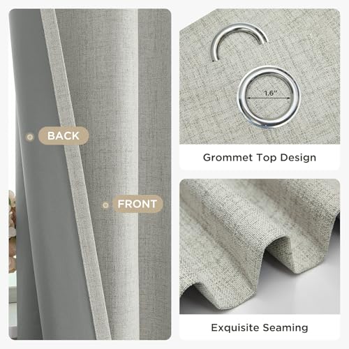 Joydeco 100% Blackout Curtains 63 Inch Length, Living Room Curtain 2 Panels Set, Grommets Room Darkening Textured Thermal Drapes, Greyish White Blackout Curtains for Bedroom (42x63inch)