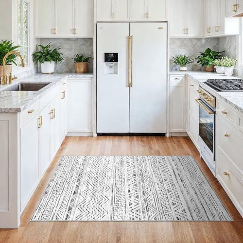 3x4 Area Rug Washable Moroccan: Non Slip Entryway Floor Mat Grey