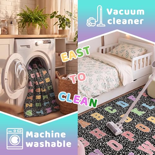 Dunzy 4.92 x 7.55 ft Classroom Rug Composition Notebook Alphabet Rug Pastel Back to School Reading Calming Corner Decor Composition Carpet for Teaching and Playroom