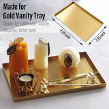 FREELOVE Gold Tray for Bathroom Vanity Brass Decor, Small Candle Holder, Rectangle Soap Dish, Brushed Square Plate, Coffee Table Toilet Back Modern Antique, 8''X12''