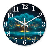 XNM Modern Decorative Glass Wall Clocks Battery Operated 12 Inch Teal Tree of Life Wall Clocks for Living Room Kitchen Bedroom Office Decor Natural Landscape Analog Wall Clock Silent