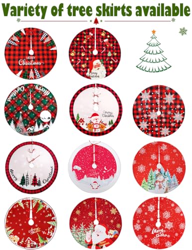 Multiwins Christmas Tree Skirt 48 Inch Red Rustic Xmas Tree Skirt with Snowflake, Black Red Buffalo Plaid Christmas Tree Skirt Ornaments for Merry Christmas Holiday Party Decorations Indoor Outdoor