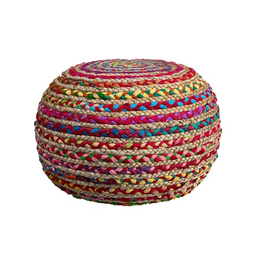 LR Home Resources Boho Beauty Braided Pouf Ottoman, 14" x 20", Multicolor -