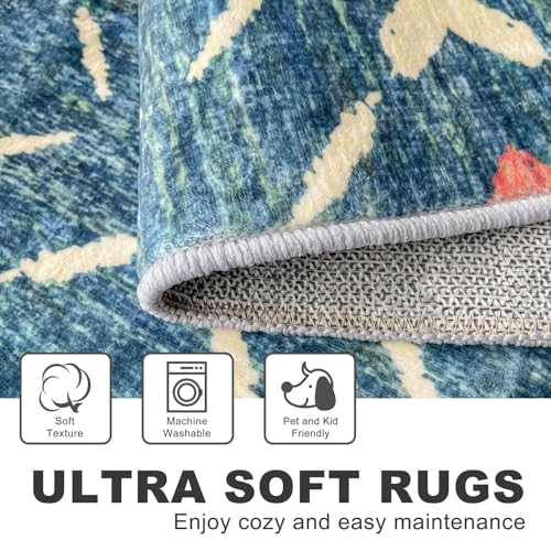 Washable Runner Rug 2x6 ft Hallway Runners, Teal/Blue