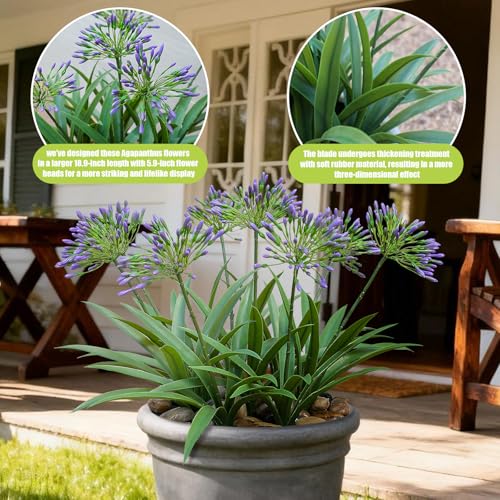 8 Bundles Artificial Flowers Plants for Outdoor Planters | 18.9 in Purple Large Fake Flowers | Spring Summer Look Real Plasic Faux Plant for Front Porch Pathway Garden Patio (Purple)