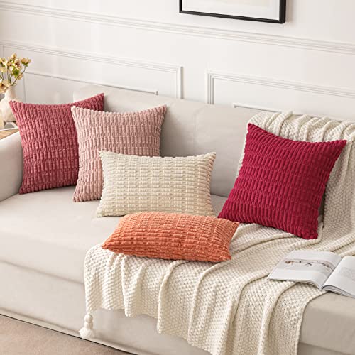 MIULEE Corduroy Decorative Throw Pillow Covers 20x20 Crimson Pack of 2
