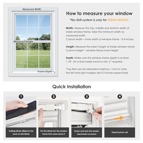 LazBlinds No Tools No Drill Cordless 1" Vinyl Mini Blinds, 100% Blackout Blinds for Indoor Windows, Room Darkening Privacy Window Blinds and Shades for Interior, 22" W x 64" H, White