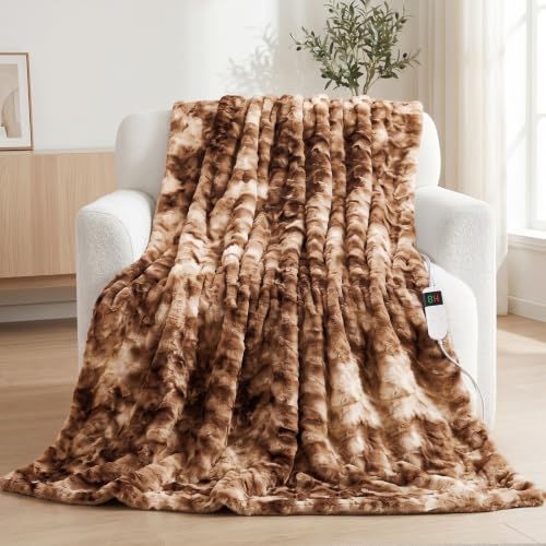 Electric Heated Blanket Throw Size 50"x60", Soft Sherpa Faux Fur Heating Blanket with 10 Adjustable Heat Settings, Fast Heating, 1-8 Hour Timer Auto Shut Off & Overheat Protection & Machine Washable