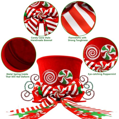 Christmas Candy Canes Tree Topper Red Hat with Peppermint Bows Ornament Winter Lollipop Holiday Home Decoration Xmas Festive Gift Ideas Supplies
