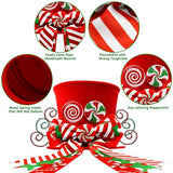 Christmas Candy Canes Tree Topper Red Hat with Peppermint Bows Ornament Winter Lollipop Holiday Home Decoration Xmas Festive Gift Ideas Supplies