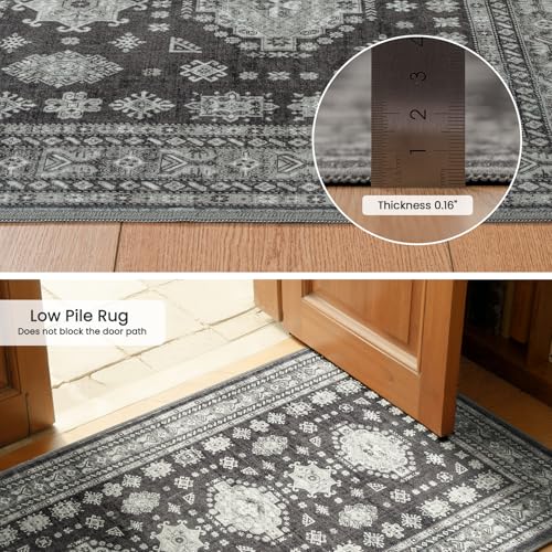 2x5 Runner Rug Washable Non Slip Small Mat for Entry Hallway, Charcoal Gray