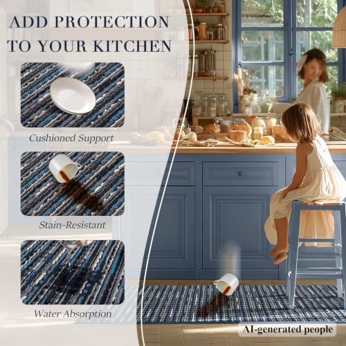 Kitchen Rugs Sets of 2, Non Slip Kitchen Mats for Floor, Navy Blue