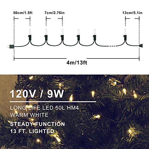 Hopolon 2 Pack 13ft 50-Count Clear Green Wire Christmas Light Set,Incandescent Mini Christmas Lights, Connectable 120V Clear Tree Lights for Wedding, Bedroom, Classroom, Porch Decor(2pcs Warm White)