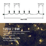 Hopolon 2 Pack 13ft 50-Count Clear Green Wire Christmas Light Set,Incandescent Mini Christmas Lights, Connectable 120V Clear Tree Lights for Wedding, Bedroom, Classroom, Porch Decor(2pcs Warm White)