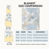 Nautical Beach Flannel Throw Blanket 50x60 Inch, Blue Beige Coral Seashell Starfish Ocean Decor, Soft Sea Fleece Blankets for Sofa Couch Bedroom, Coastal Home Decorative Gifts for Marine Lovers