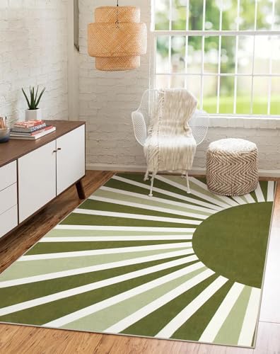 Lahome Green Boho Rainbow Sun Area Rug 5x7 for Nursery