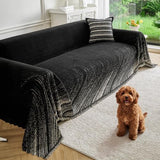 Couch Cover for Dogs Washable Sofa Cover, Sectional Couch Covers, Sofa Covers for 2 Cushion Couch, Non Slip Stripe Sofa Slipcovers Furniture Protector (Black 91x102)