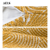 AELS Boho Decorative Textured Throw Pillow Covers 18x18, Organic Modern Mid Century Rainbow Tufted Pillow Case, Farmhouse Rustic Geometric Woven Cushion Case for Bed Couch Sofa, Mustard Yellow