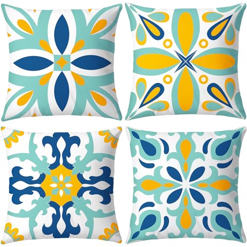 Outdoor Pillow Covers - 4 Pack Outdoor Pillow Covers 18x18 Waterproof PillowCovers for Patio Furniture Decorative Pillowcases