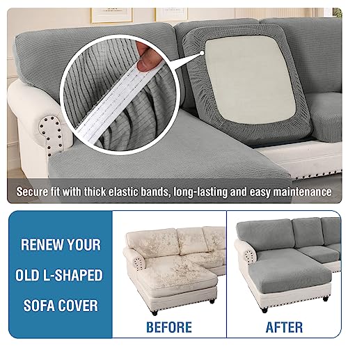 H.VERSAILTEX 2025 New Sectional Couch Covers 8 Pieces Stretch Sofa Covers for Sectional Sofa Set Separate L Shaped Couch Cover for Both Left/Right Couch (Seat and Back: 1 Chaise + 3 Sofa, Dove)