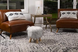 BIRDROCK HOME Small Faux Fur Foot Stool Ottoman – Upholstered Vanity Chair with Natural Wood Legs - Soft Compact Padded Seat or Accent Chair for Makeup Room, Living Room or Bedroom (Silver)