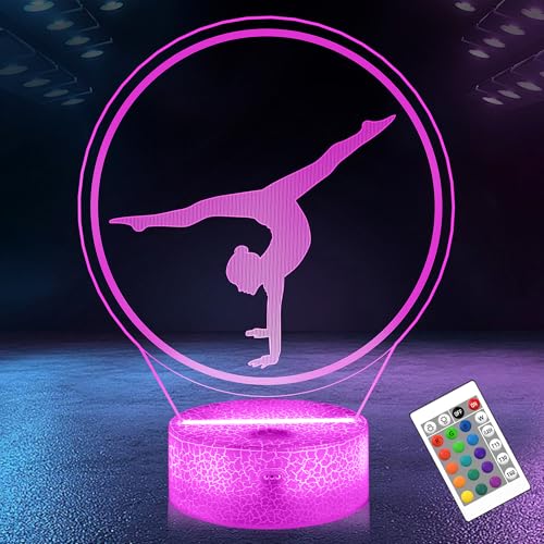 OkiyiD Gymnastics Gifts for Girls, 3D Gymnastics Lamp, Night Light with 16 RGB Colors Remote Control Timer Dimmer, Sport Fan Decor for Kids Room, Girls Birthday Gifts