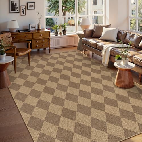 Lahome Checkered Easy Jute Living Room Rug, 8x10 Outdoor Rugs Washable