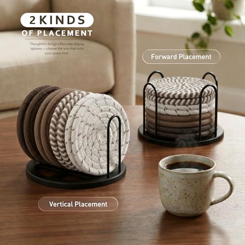 Coasters Set of 8 for Drinks, 4 Inch Large Coasters for Coffee Table, Tabletop Protection for Hot & Cold Drinks, Versatile Coasters for Home Decor, Non-Slip & Easy to Clean, Brown