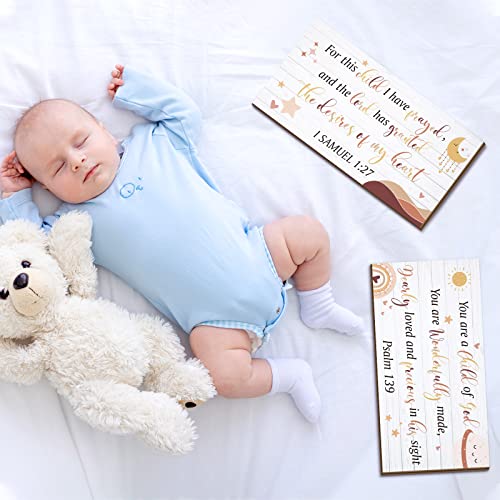 Yookeer 2 Pcs Nursery Wall Art Wooden Baby Room Wall Decor This Child I Have Prayed Bible Quote Hanging Sign for Girls Boys Teen Home Room Bedroom Playroom(Cute)