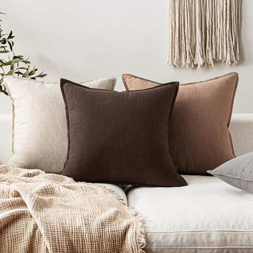 EMEMA Decorative Linen Throw Pillow Covers 20x20 Inch Dark Brown