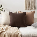 EMEMA Decorative Linen Throw Pillow Covers 20x20 Inch Dark Brown