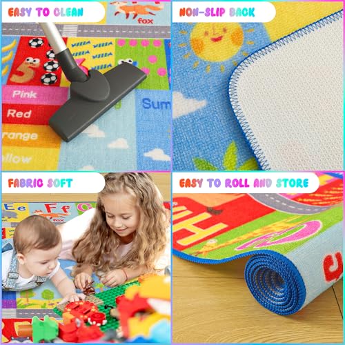 Kids Rug for Playroom Classroom, ABC Alphabet Numbers Play Toddlers Rugs, 3x5 Learning Educational Bedroom Floor Mat, Washable Baby Carpet for Boys Room, Nursery, Preschool, Daycare