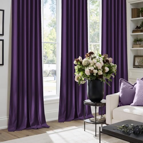 NICETOWN Purple Room Darkening Velvet Curtains, 84 inch Long, Living Room Back Tab & Rod Pocket Window Treatment Drapes Farmhouse for Theater, Set of 2, 52" Width