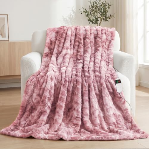 Electric Heated Blanket Throw Size 50"x60", Soft Sherpa Faux Fur Heating Blanket with 10 Adjustable Heat Settings, Fast Heating, 1-8 Hour Timer Auto Shut Off & Overheat Protection & Machine Washable