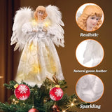 Christmas Tree Topper with Lights | 12.5 inch White Angel Tree Topper | Battery-Powered Tree Toppers Christmas Decorations
