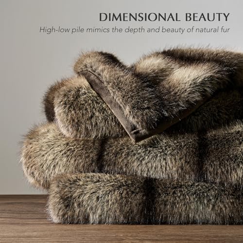 EVERGRACEHOME Luxury Faux Fur Throw Blanket, Soft Fluffy Faux Mink Blankets for Bed, Couch, Sofa, Thick Cozy Plush Warm Fur Throws with Reversible Velvet, Ombré Sable Brown, 50"x60"