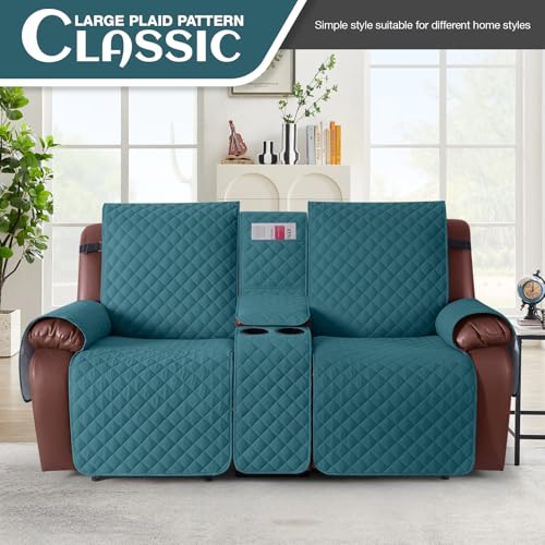 KinCam 100% Waterproof Recliner Loveseat Cover with Console X1, Recliner Couch Covers X1, Recliner Chair Covers X1(Peacock Blue)