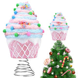 Candy Tree Topper Pastel Dessert Cupcake with Sturdy Spiral Bracket Tree Topper Ornament for Christmas Decorations Holiday Party Home Festive Decor