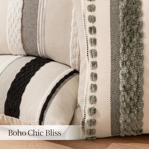 Boho Decorative Pillow Covers 20x20 Pack of 2 Black-White Stripe 2