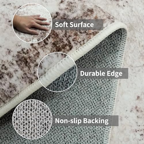 2x5 Washable Runner Rug for Hallway: Non Slip Entryway Runners Rugs Easy-to-Clean - Soft Living Room Bedroom Carpet - Thin Low Pile Floor Mat - Pinkish Beige Brown