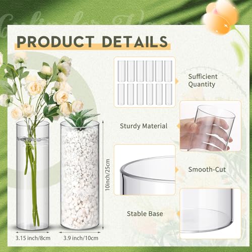 Nuogo 12 Pcs Plastic Clear Cylinder Vase for Home 10 Inch Acrylic Flower Clear Vase Centerpiece for Centerpieces Wedding Party Decorations