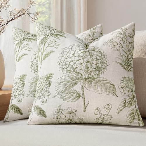 Set of 2 Decorative Floral Pillow Covers 18x18 Inch Light Green