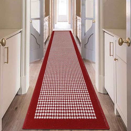 Hallway Runner Rug 2x10ft Red Kitchen Floor Mat Modern Geometric Non Slip Throw Rugs Busy Traffic Extended Indoor Doormat Machine Washable Accent Carpet forBedroom Living Room Valentine's Day